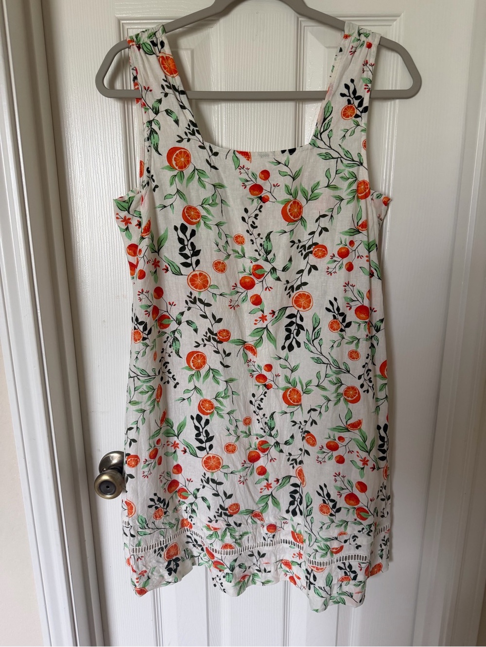 Joie White Midi Dress with Orange & Green Citrus Print